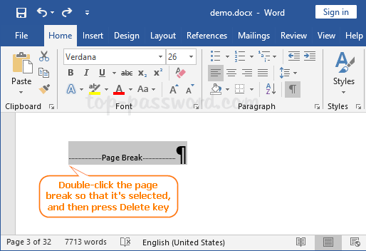 removing a page in word